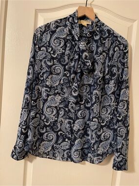 MICHAEL Michael Kors Navy Paisley Shirt with Light Blue and White Print